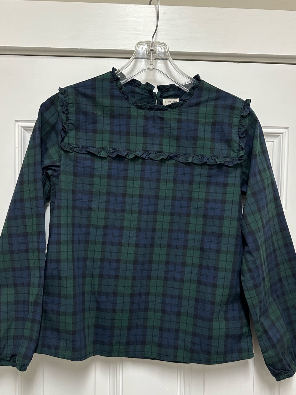 Crewcuts Green & Navy Plaid Ruffle Yoke Long Sleeve Top